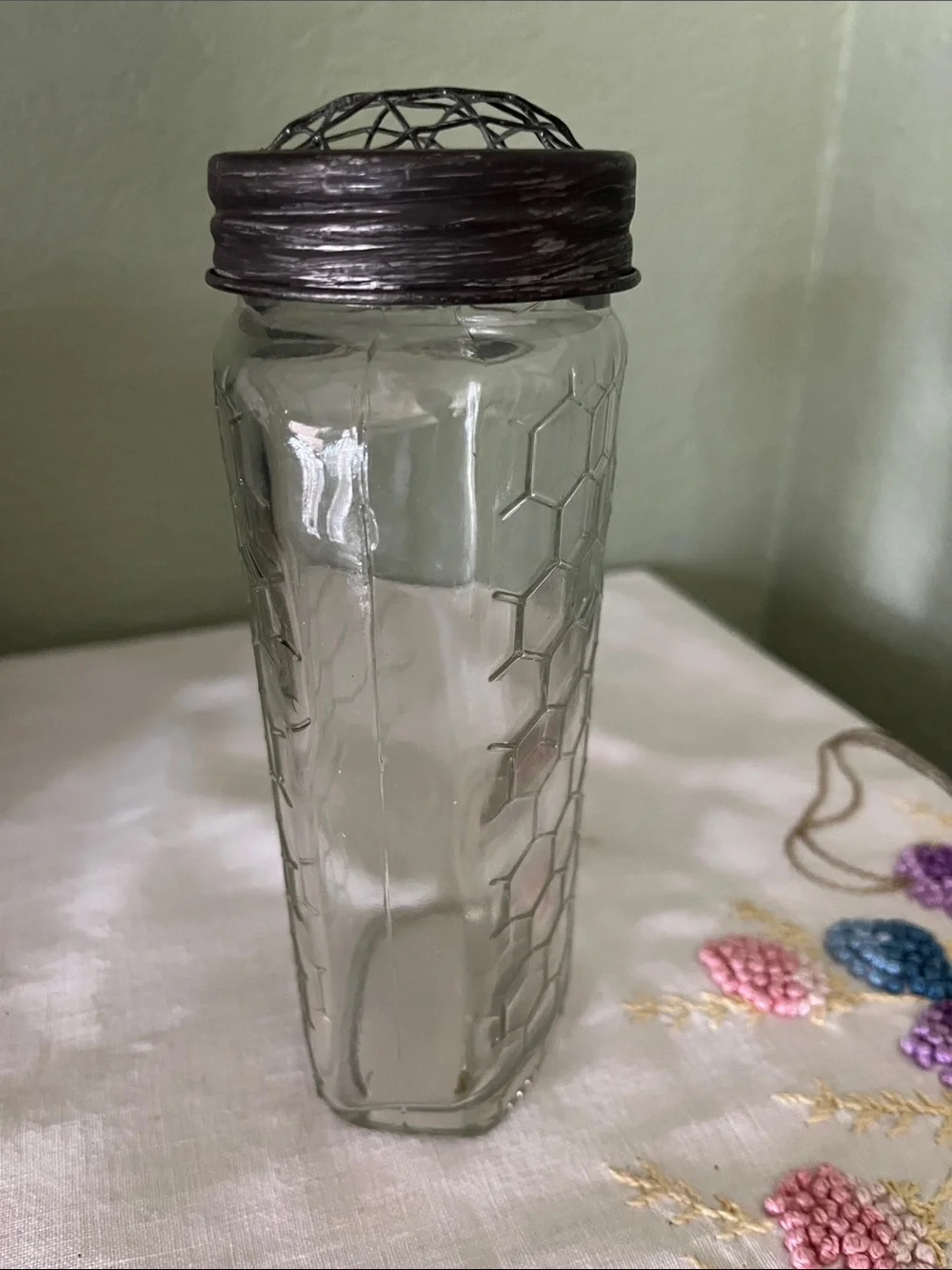 Clear Honeycomb Glass Vase with Dark Metal Rim - Home Accents